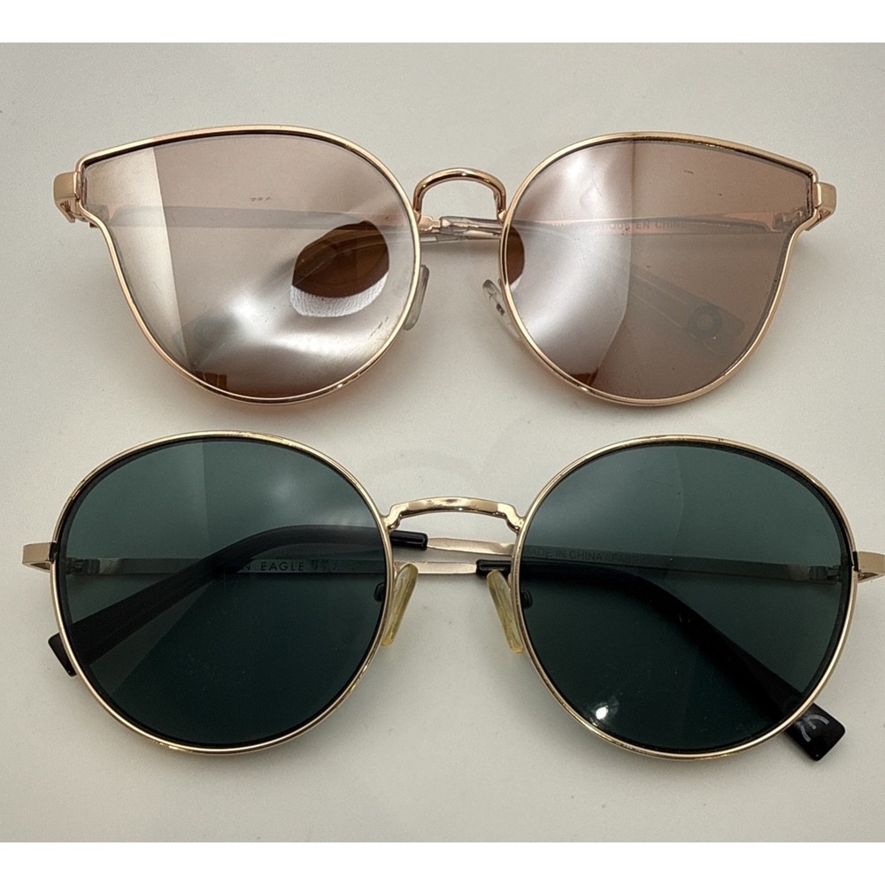 Lot of 2 pairs American Eagle Authentic Sunglasses- Gold round frames Limited